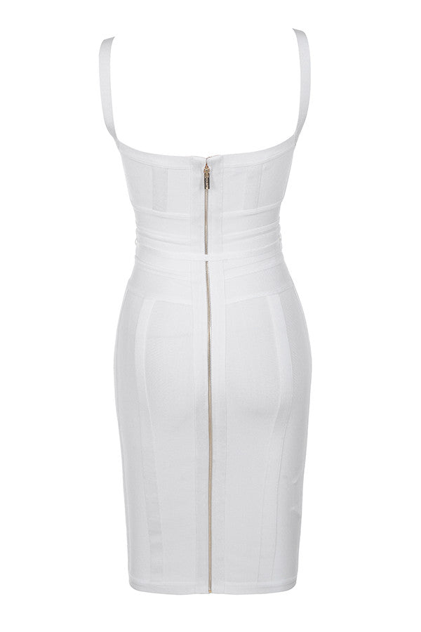 MEAGA TIE WAIST BANDAGE DRESS-WHITE