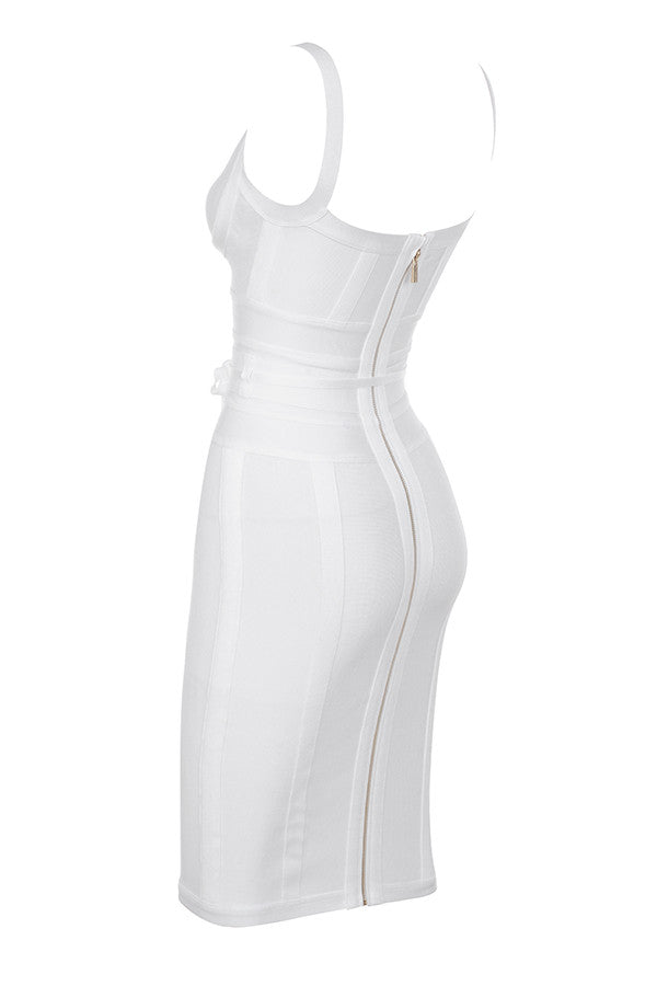 MEAGA TIE WAIST BANDAGE DRESS-WHITE