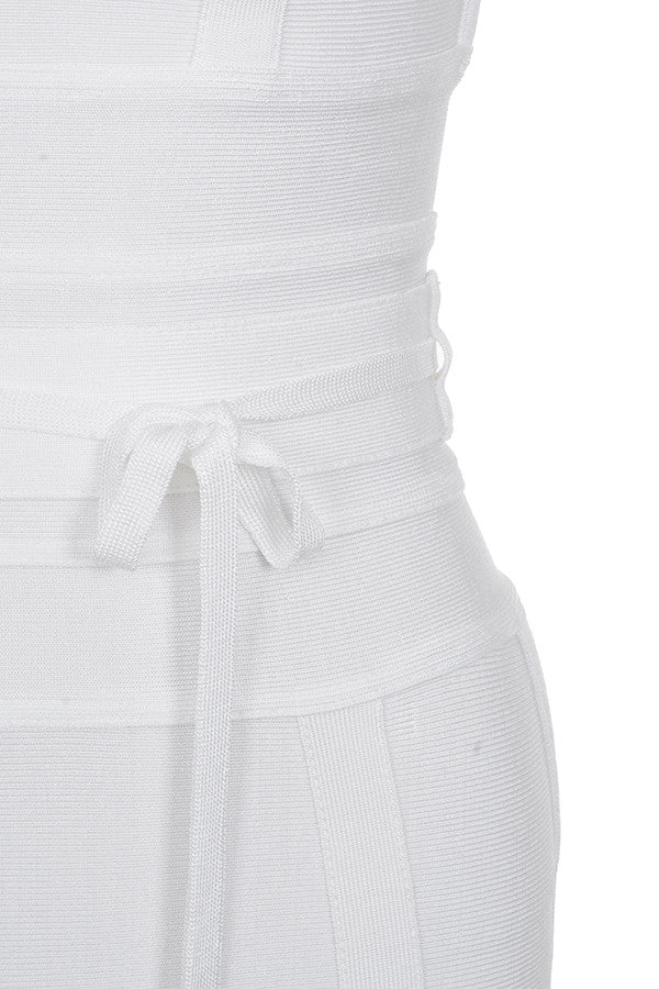 MEAGA TIE WAIST BANDAGE DRESS-WHITE