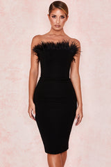 CHIC STRAPLESS FEATHER DRESS