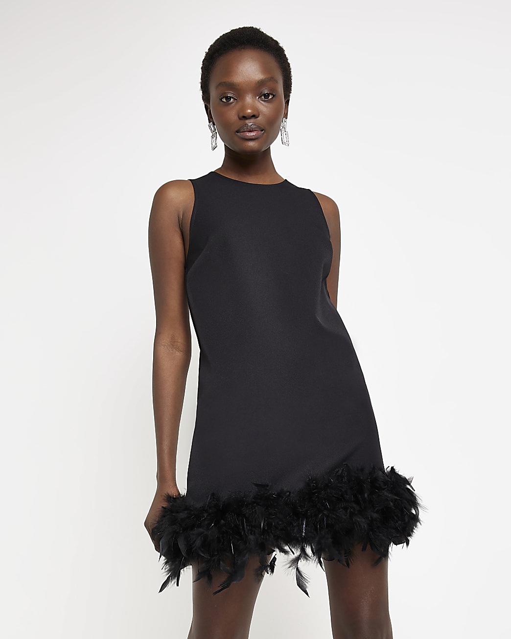 Layia Feather Half Turtleneck Sleeveless Dress