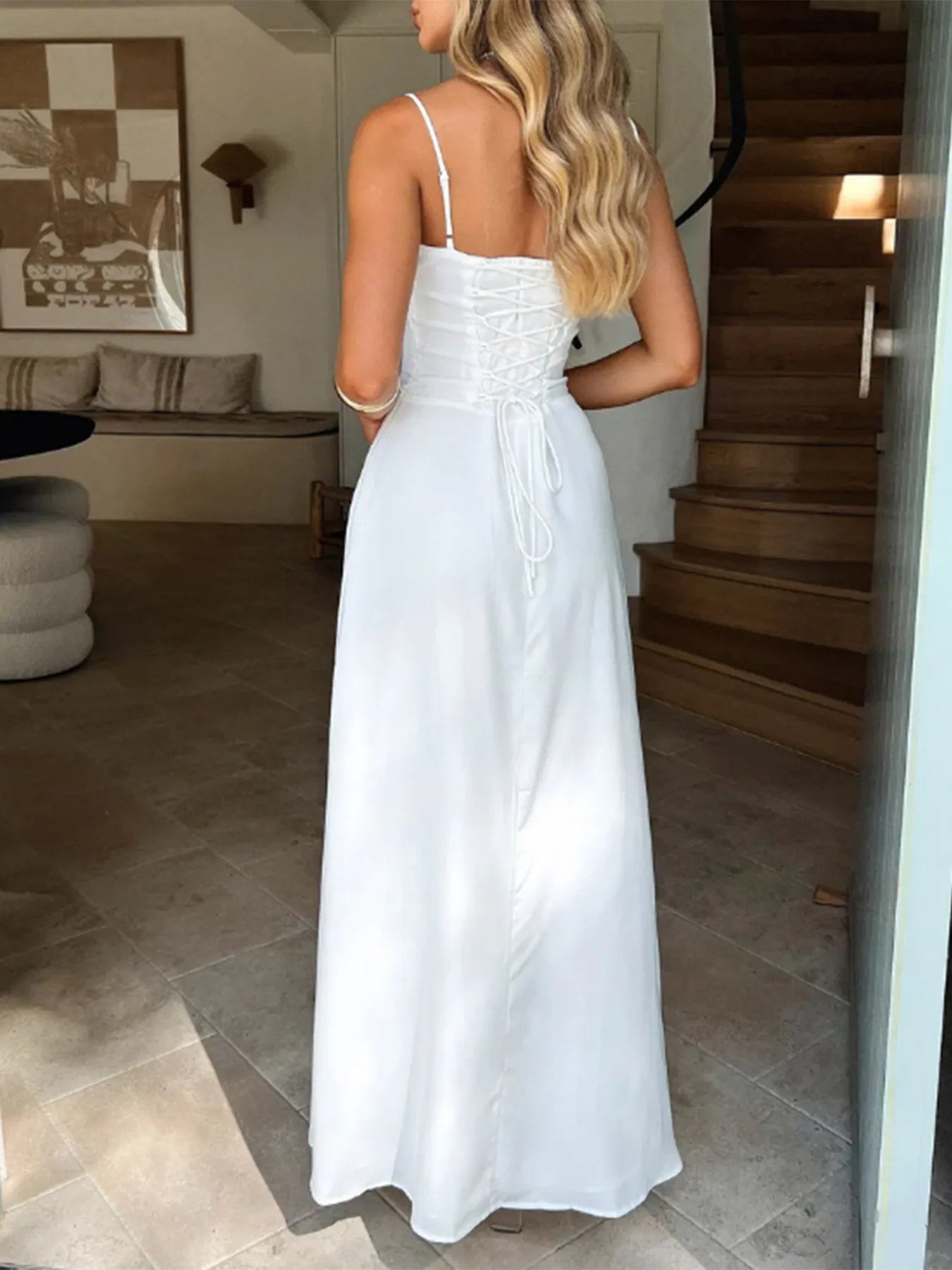 Lace-Up Solid Cami Dress