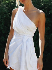Ruched One-Shoulder Mini Dress