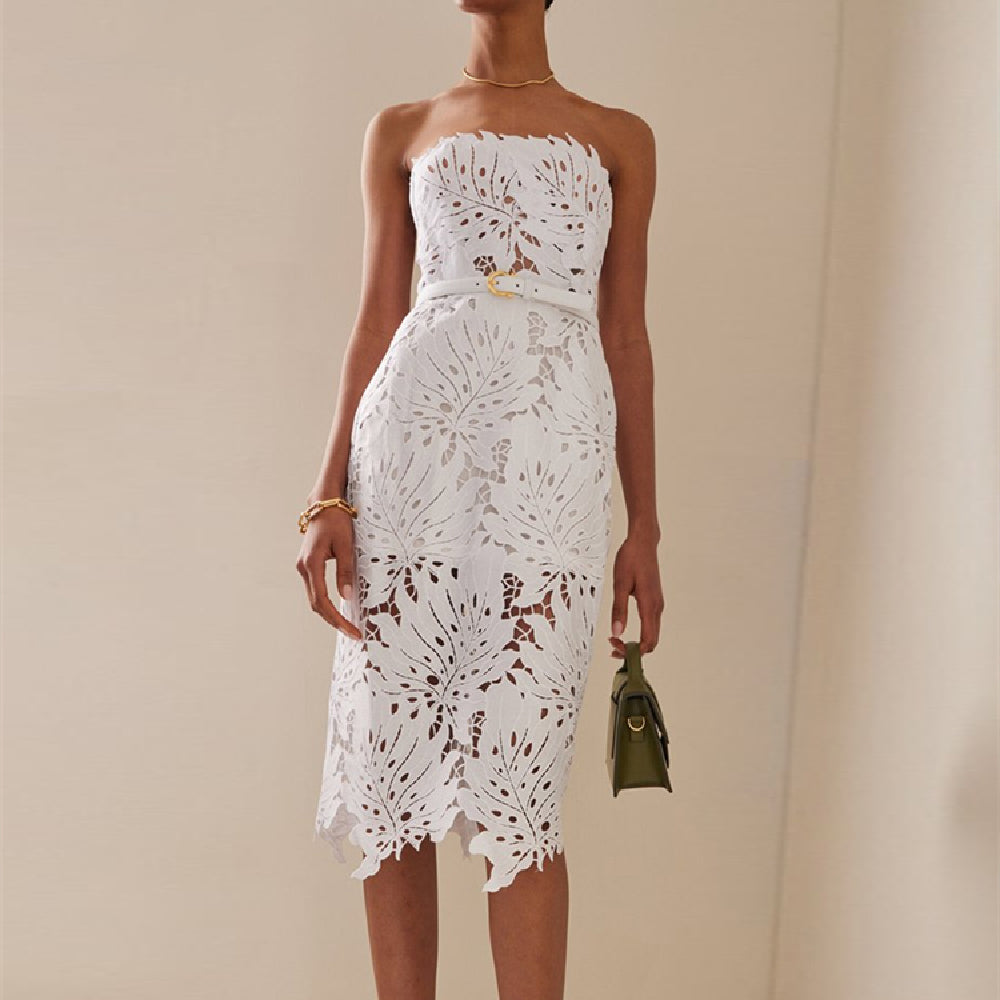 Elegant Strapless White Bandage Dress