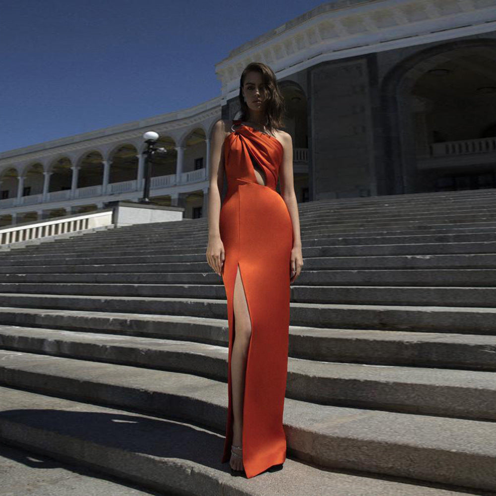 Cherla One shoulder Satin Slit Prom Dress
