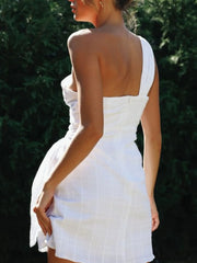 Ruched One-Shoulder Mini Dress
