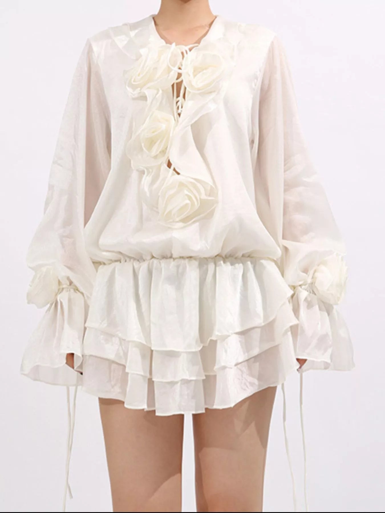 Flower Ruffled Long Sleeve Dress