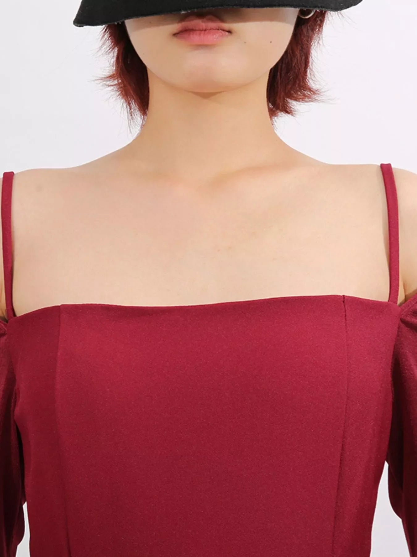 Slit Spaghetti Strap Long Sleeve Dress