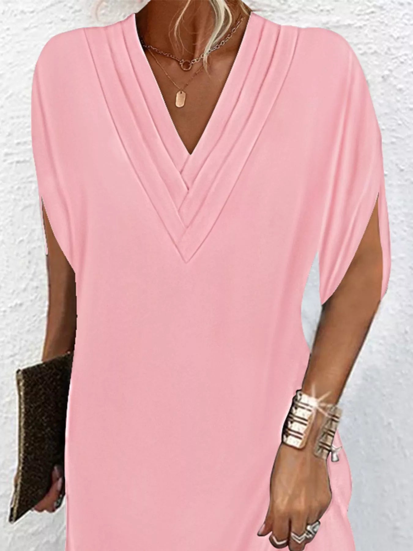 Full Size V-Neck Slit Sleeve Mini Dress Plus Size