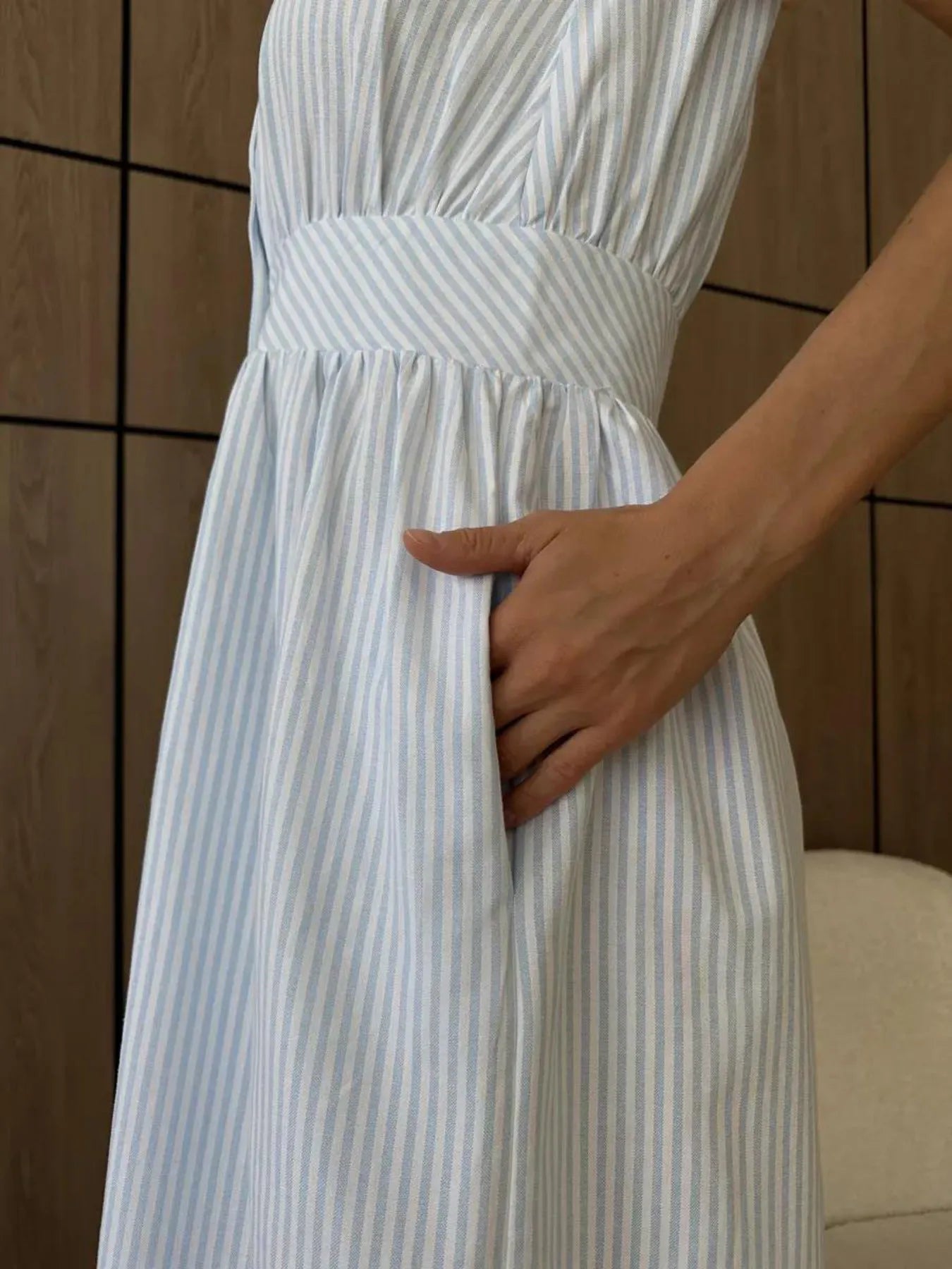 Striped V-Neck Sleeveless Midi Dress