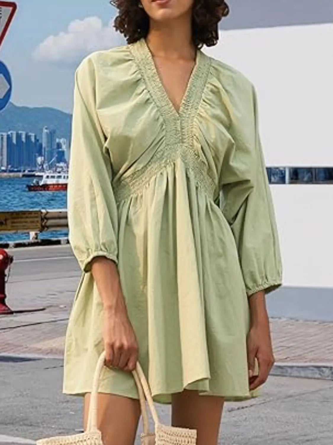 Textured V-Neck Mini Dress