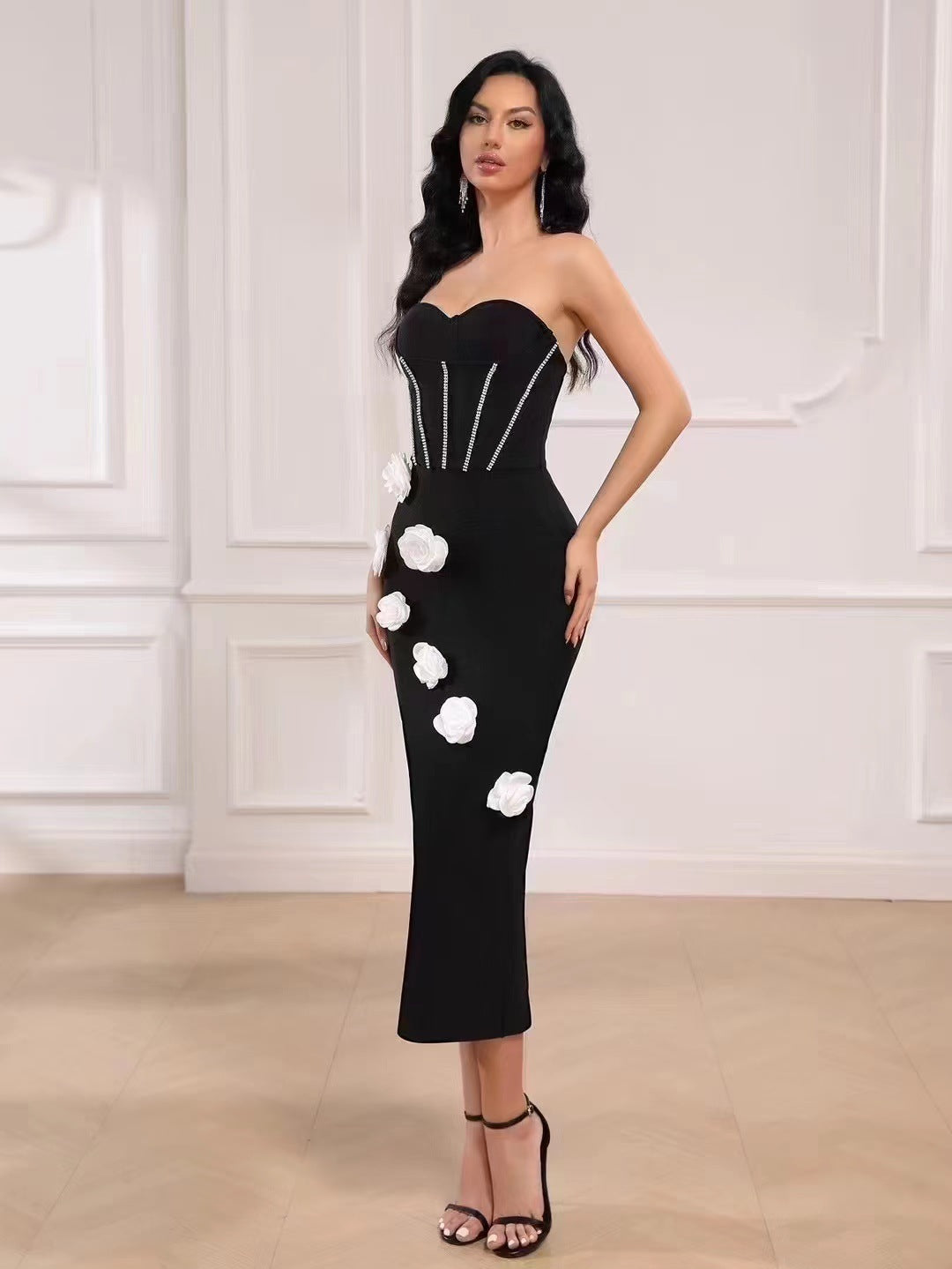 RALA WHITE FLOWER CORSET STYLE BANDAGE DRESS