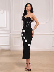 RALA WHITE FLOWER CORSET STYLE BANDAGE DRESS
