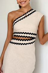 Cutout Contrast Trim Single Shoulder Dress