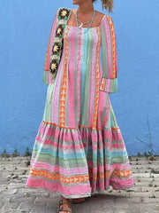 Smocked Square Neck Flounce Sleeve Maxi Dress