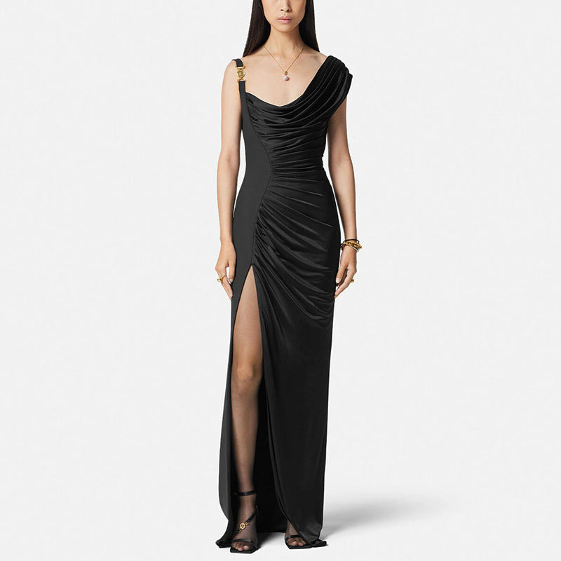 Eleg Satin Maxi Dress-Black
