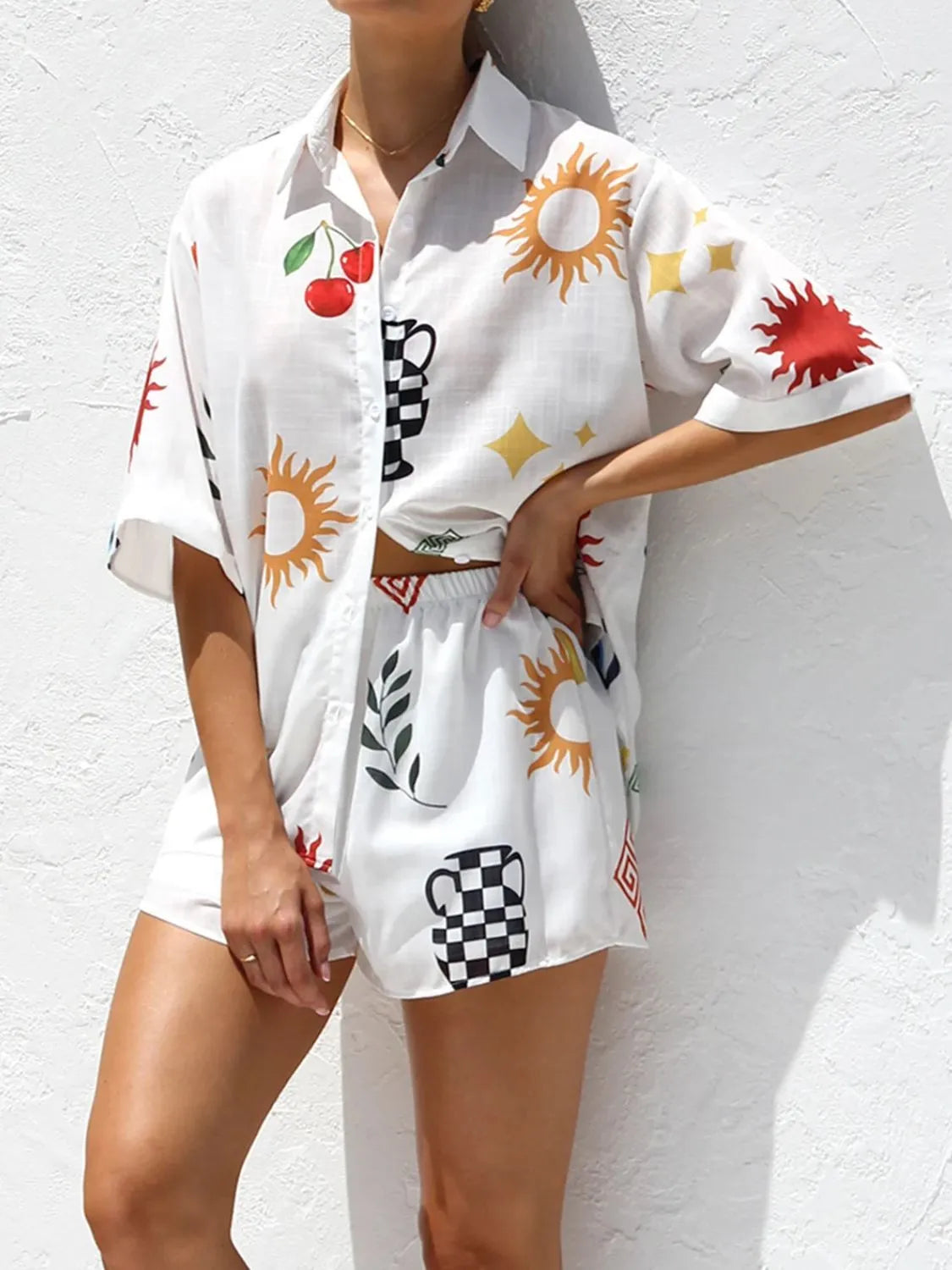 Printed Button Up Top and Shorts Set