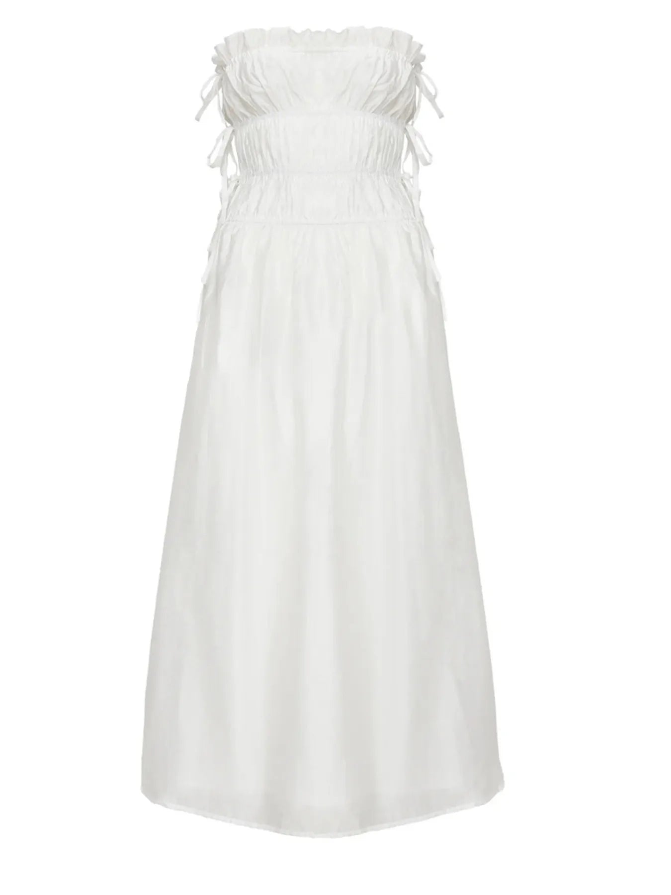 Strapless Smocked Mini Dress with Asymmetric Hem