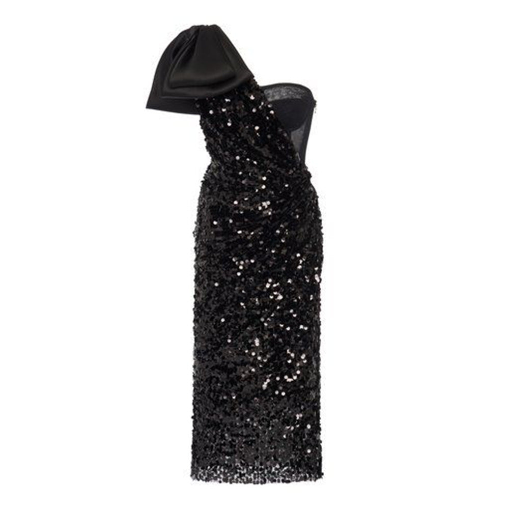 Elite One-shoulder Bow Sequined Sheath Dress