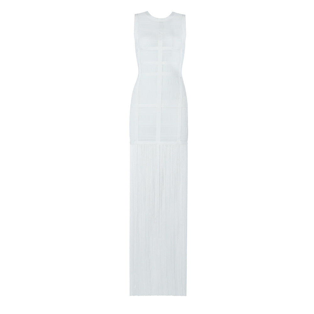 Elegant Mesh See-through Mid-length Fringed Dress