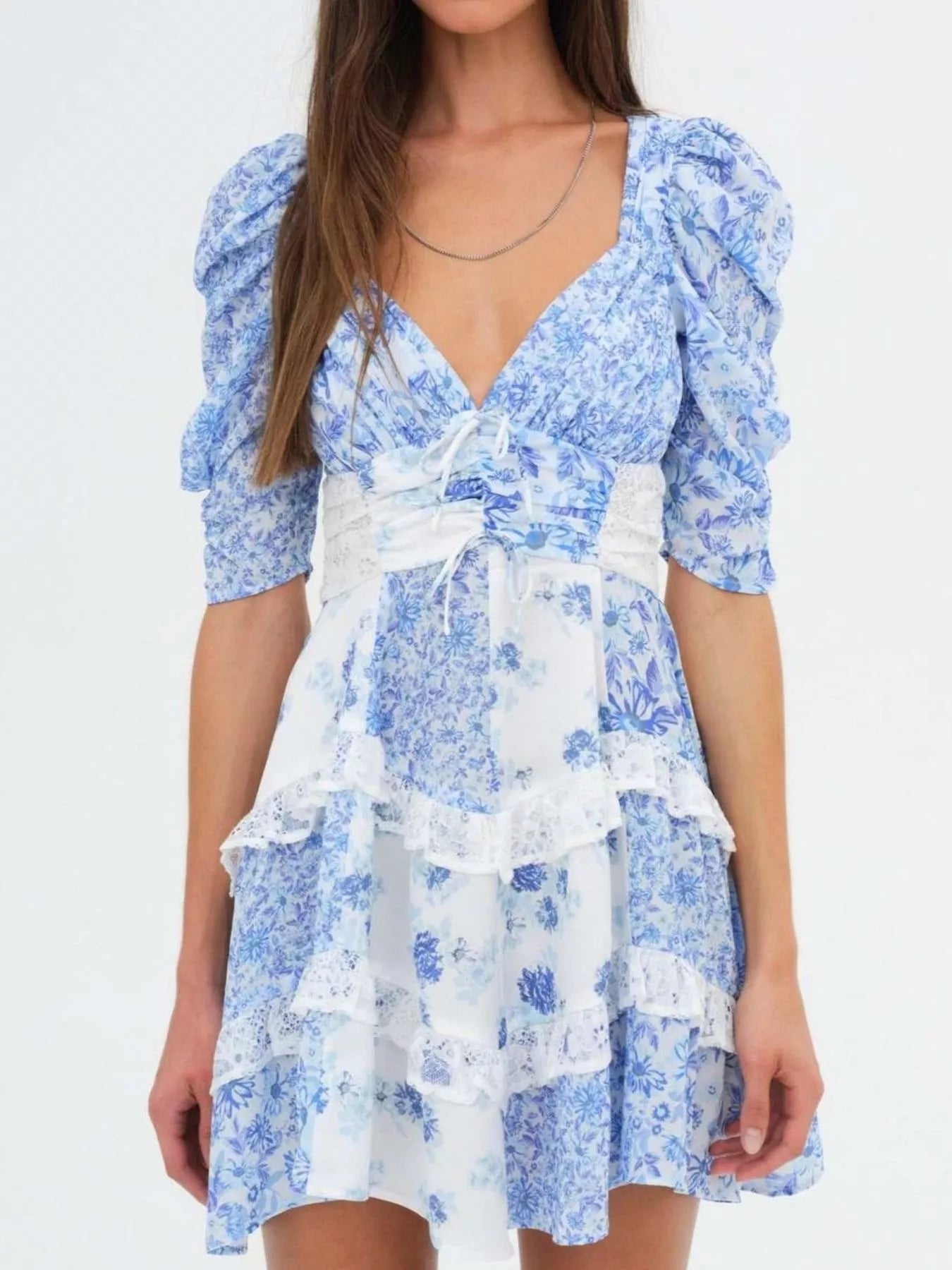 Ruffled Floral Print Half Sleeve Dress
