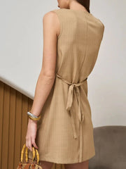 Button-Front Sleeveless Mini Dress with Tie Waist