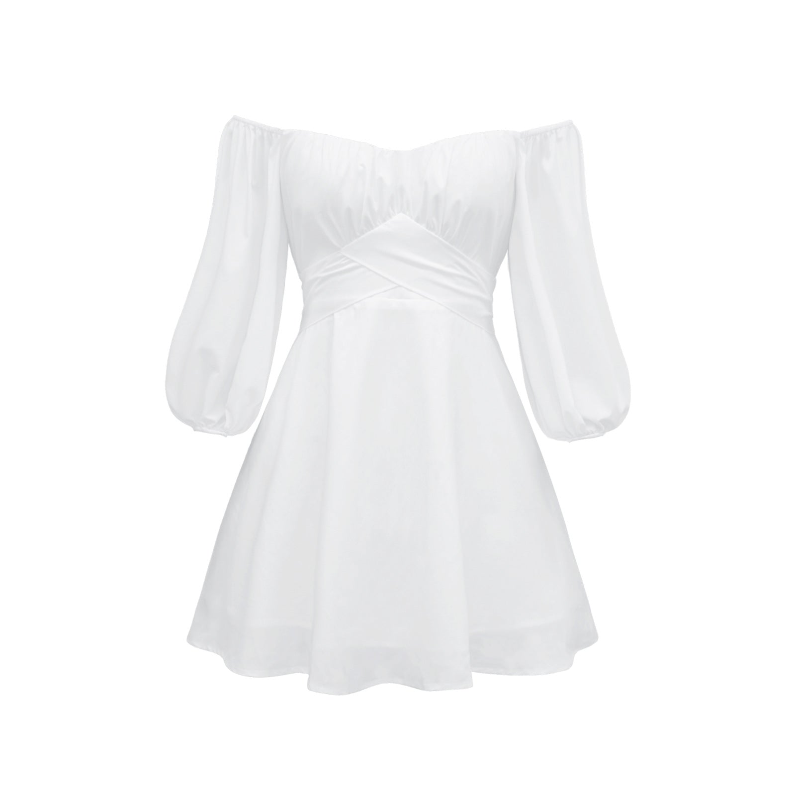 Feminine One Line Collar Lantern Sleeve Dress