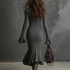 Aluna Half Zip Fishtail Hem Flared Sleeve Dress