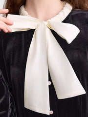 Velvet Bowknot Long Sleeve A-Line Dress