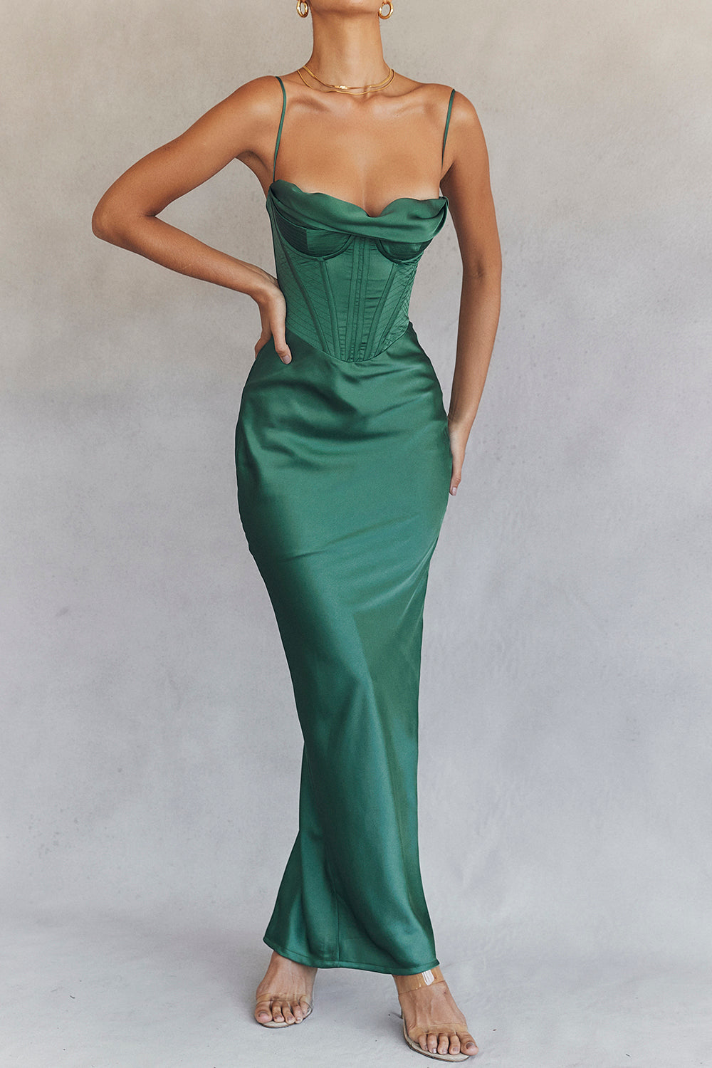 Elegant Corset Maxi Dress-Green