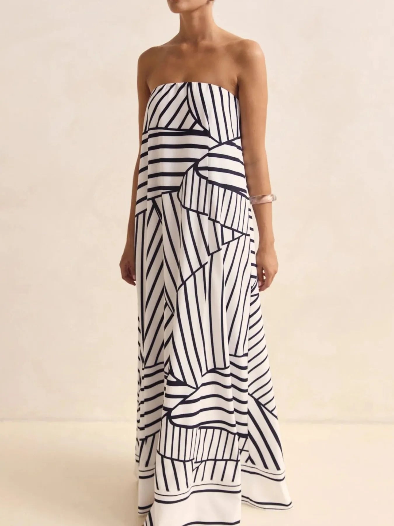 Smocked Printed Tube Maxi Dress
