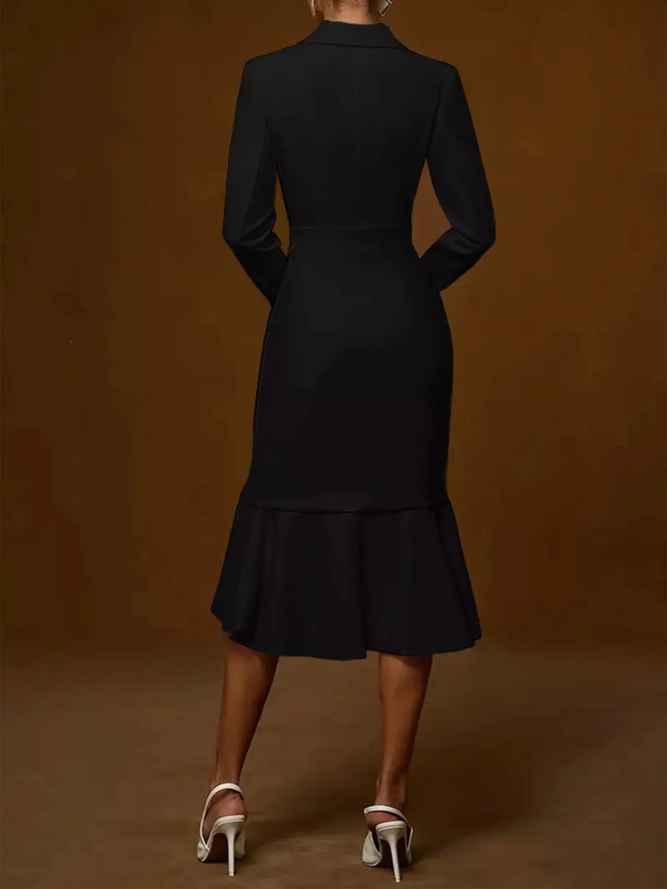 Ruffled Hem Long Sleeve Midi Blazer Dress