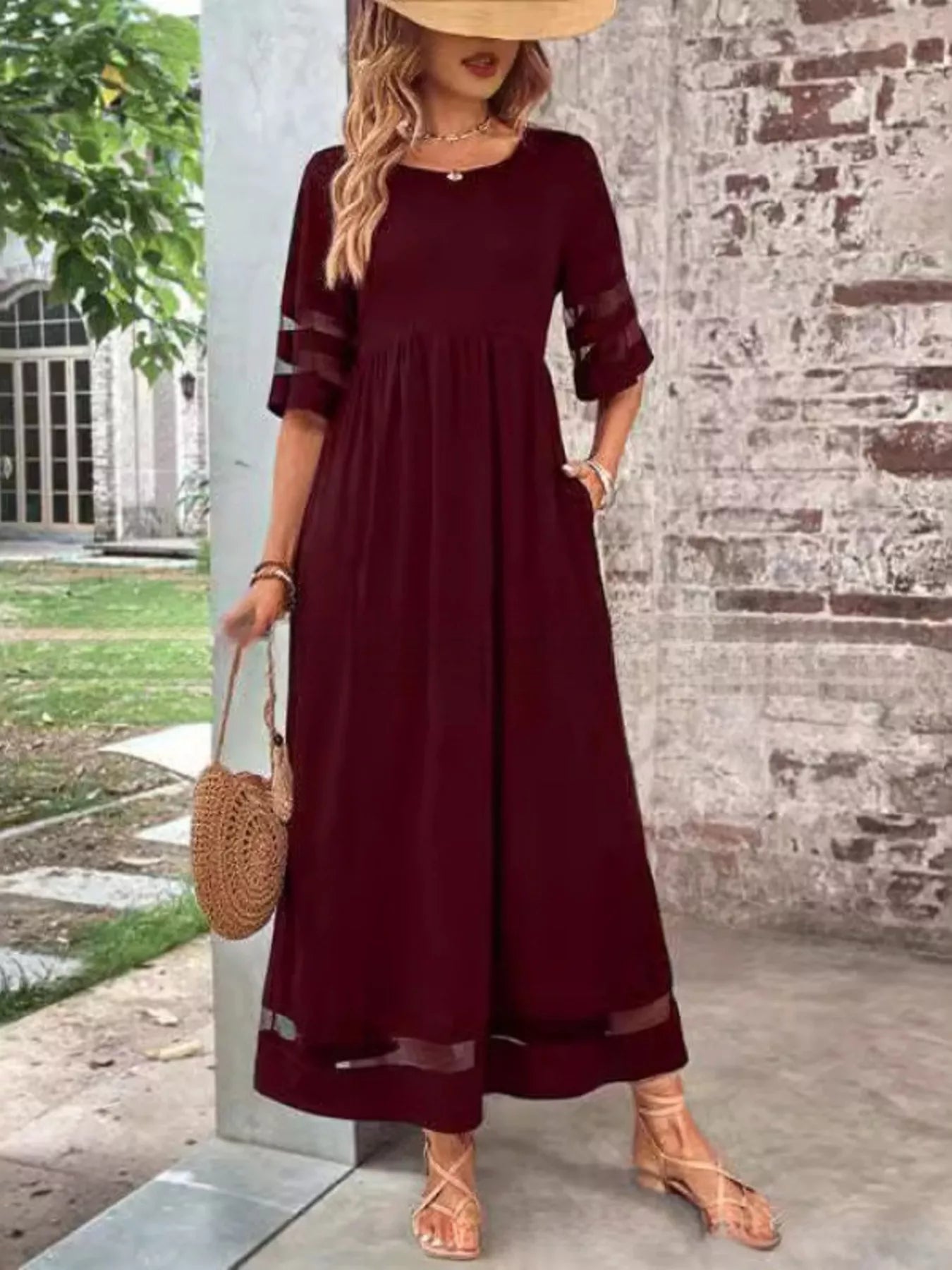 Full Size Round Neck Half Sleeve Dress Plus Size