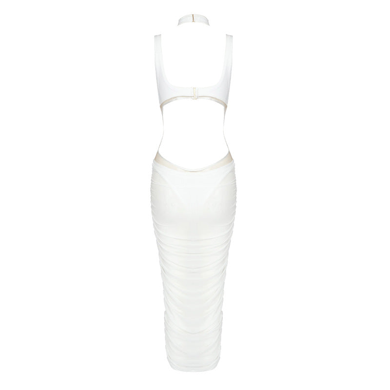 Kaira Cutout Mesh Midi Bandage Dress-White