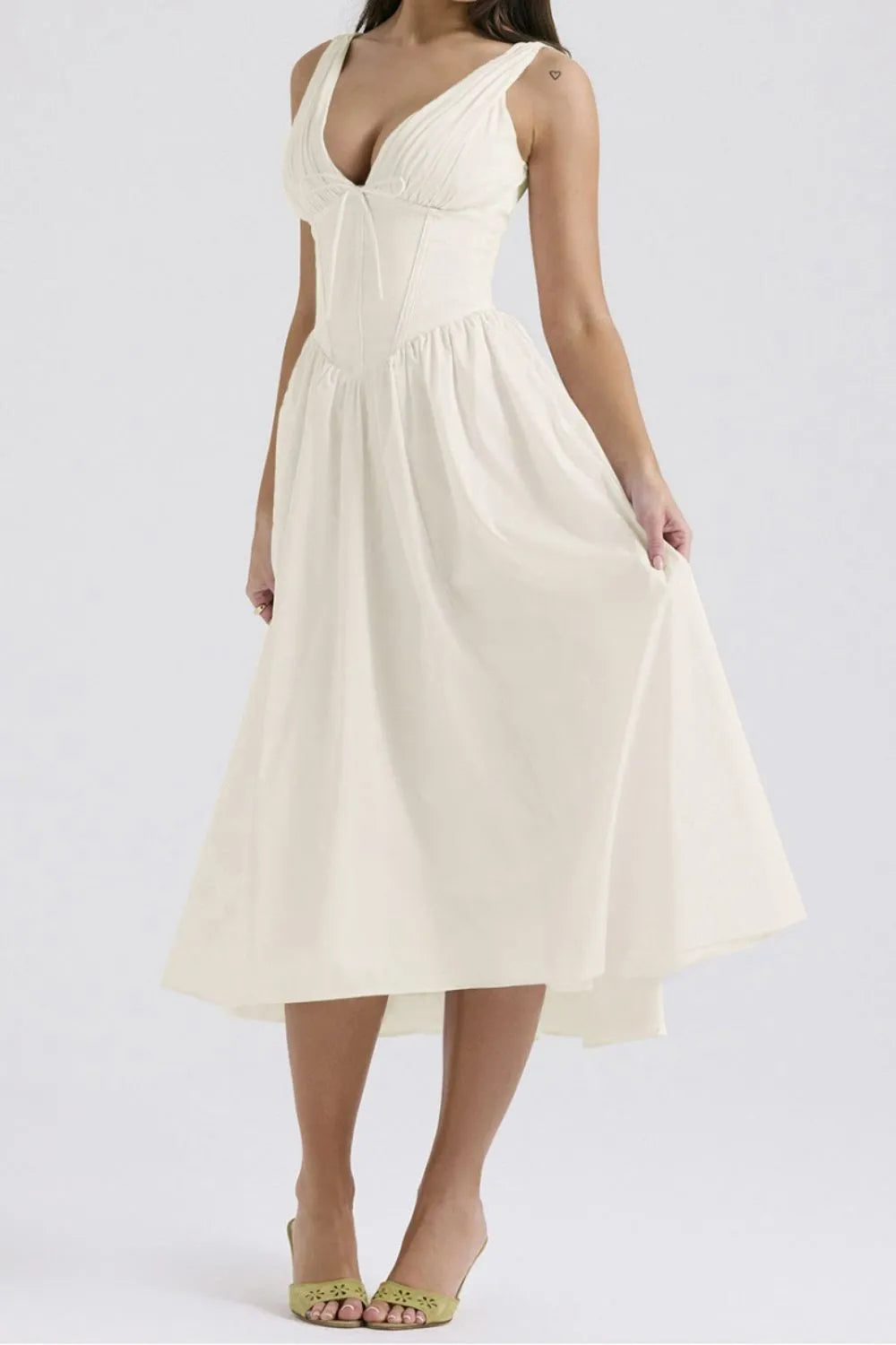 Ruched V-Neck Sleeveless Dress with Pockets