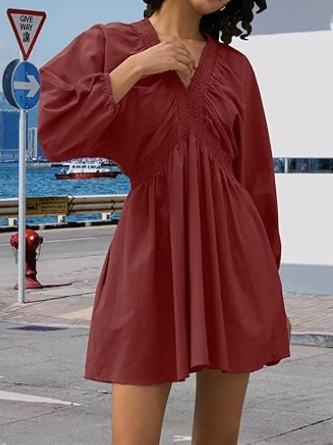 Textured V-Neck Mini Dress