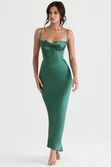 Elegant Corset Maxi Dress-Green