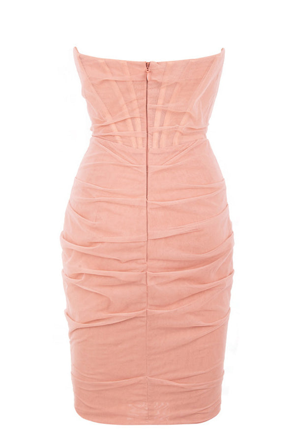 CHIC RUCHED STRAPLESS ELEGANT CORSET MESH PARTY DRESS