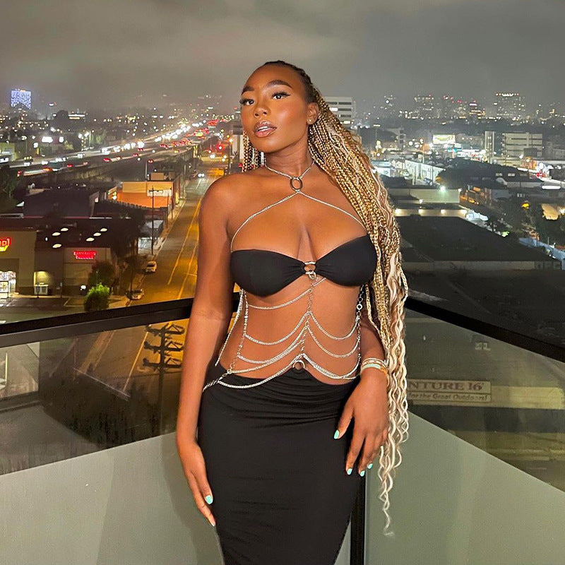 Aeika Halter Neck Wrap Chest Cutout Dress