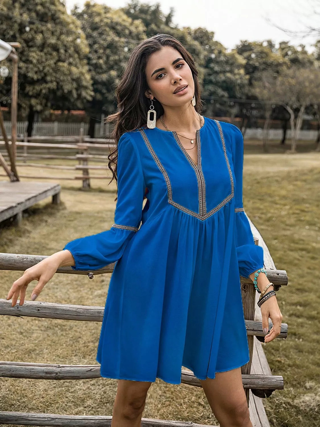 Long Sleeve Mini Dress with Contrast Trim