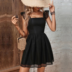 Teriya Hollow Backless Sling Black Dress