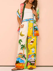 Printed Half Sleeve Shirt and Wide Leg Pants Set