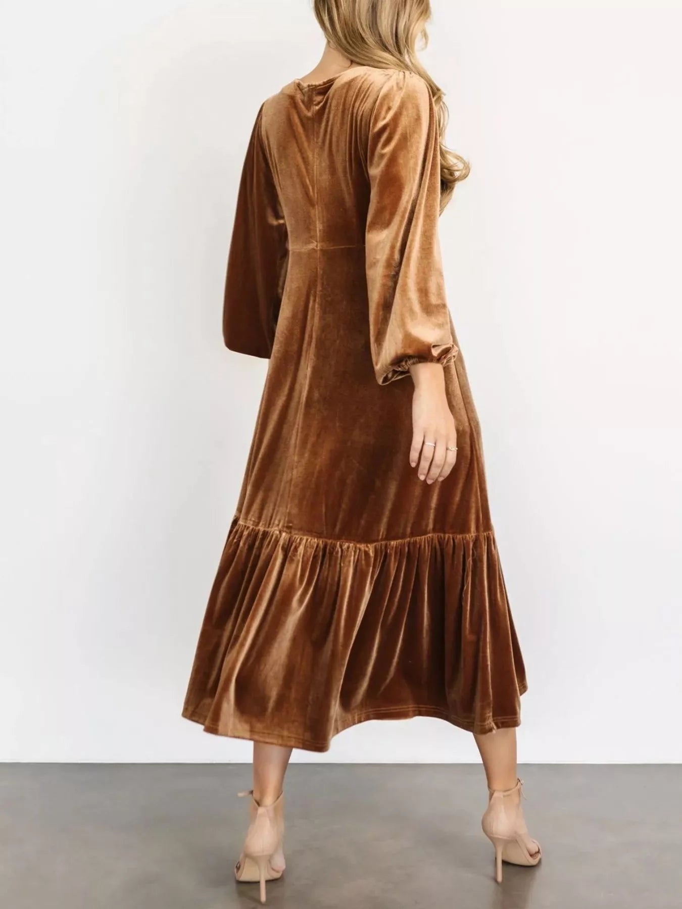 Velvet Tiered Long Sleeve Midi Dress