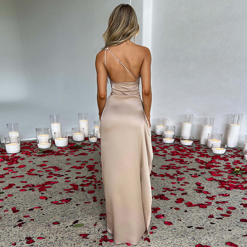 One-shoulder Split Sexy Satin Dress