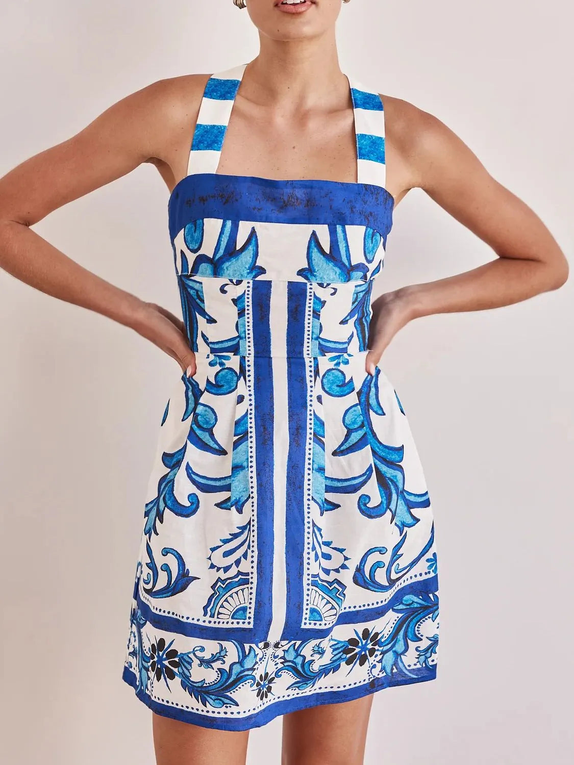 Printed Square Neck Mini Dress