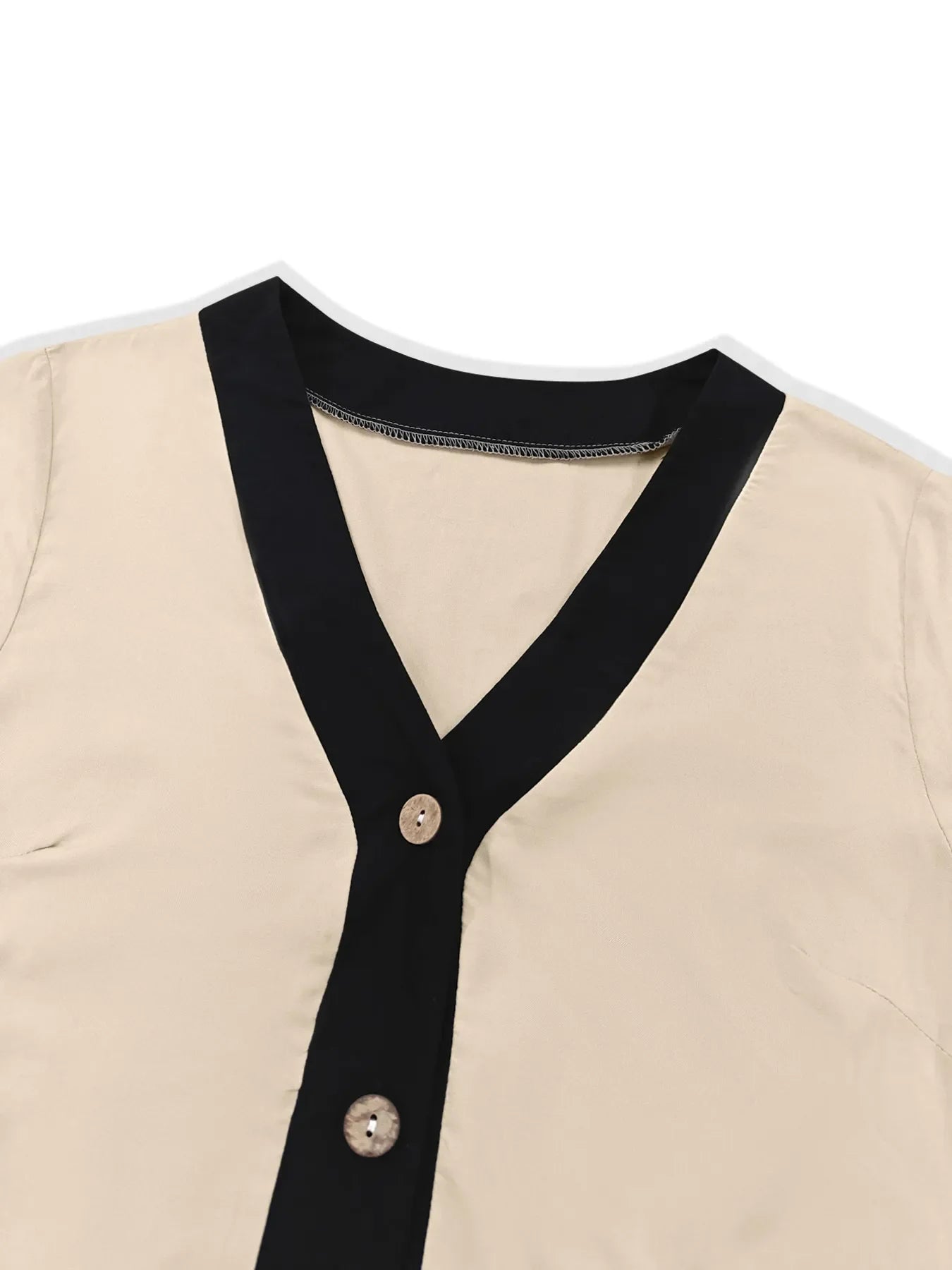 Button-Front Contrast Trim Midi Dress