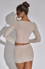 Chic Rhinestone Tight Mini Skirt Suit