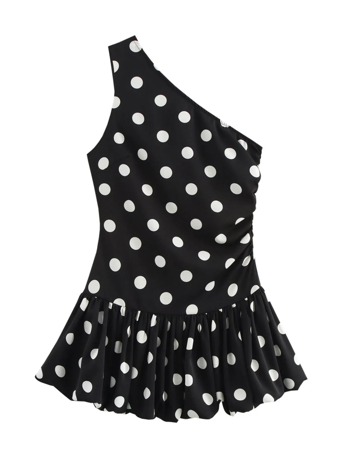 One-Shoulder Polka Dot Mini Dress