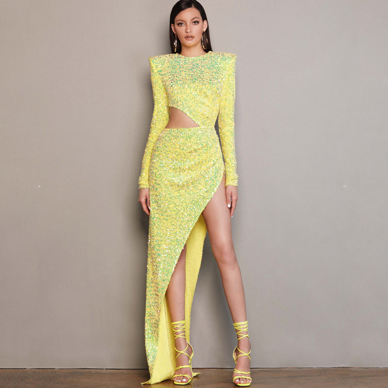 Ekuva Sequins Cutout Long Sleeve Dress