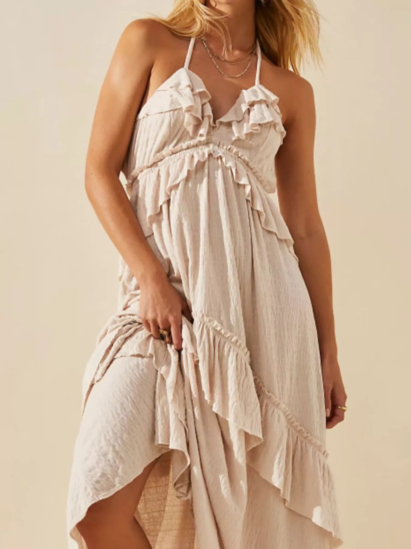 Ruffled Halter Neck Maxi Dress